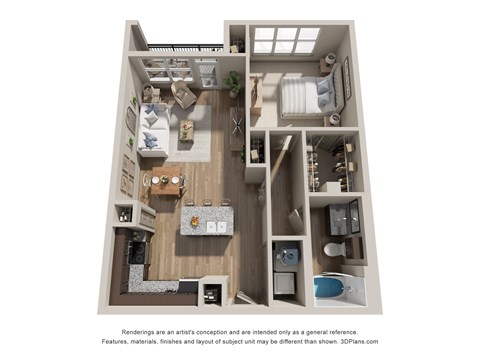 Floor plan for 1 bed, 1 bath, 832 sqft